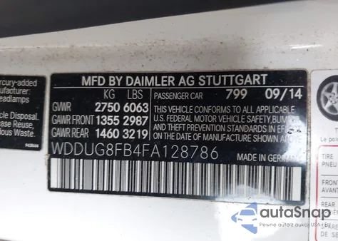 2015 Mercedes-Benz S 550 4Matic из США, поврежденный, VIN WDDUG8FB4FA128786